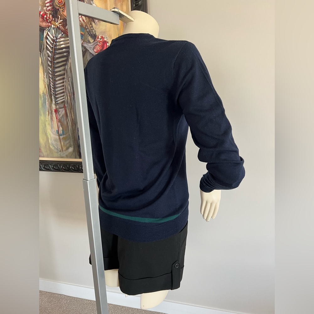 Valentino Navy Crewneck Sweater with Teal Stripes – No Size Tag (Fits XS–S) - Picture 9 of 12
